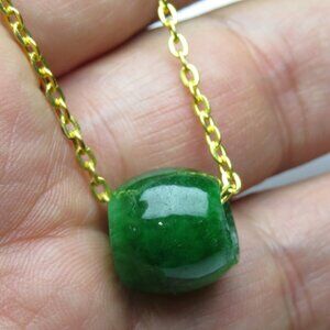 14k Jade Oval Barrel Bead Chain Slide Pendant